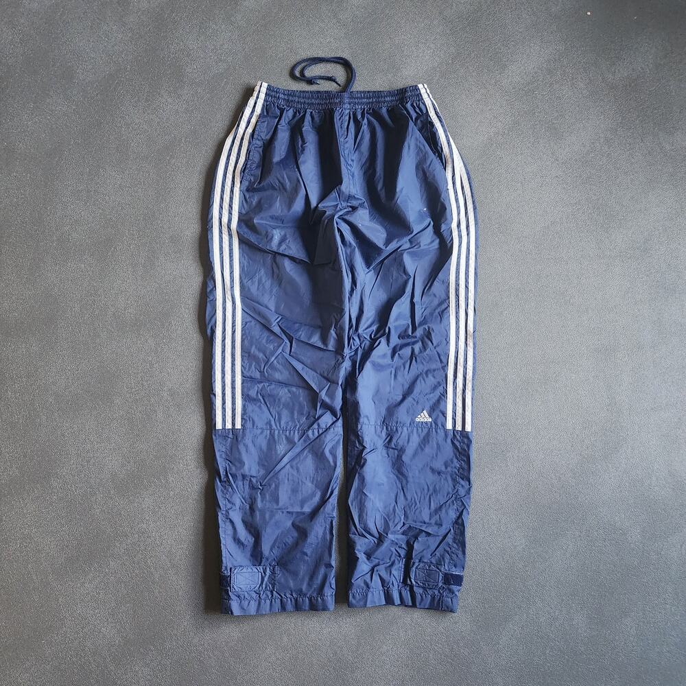 Vintage Adidas Navy Essential Three Striped Nylon Sweatpants Large